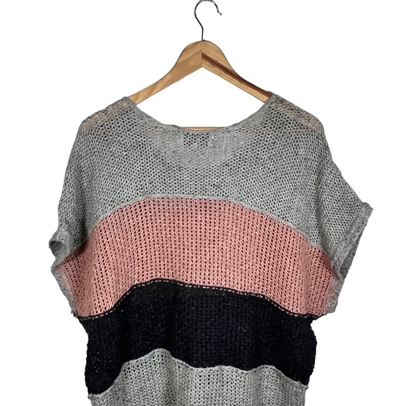 Y2K Wildfox Estate Stripe Open Knit Colorblock Short Sleeve Oversized Sweater M - Picture 4 of 7